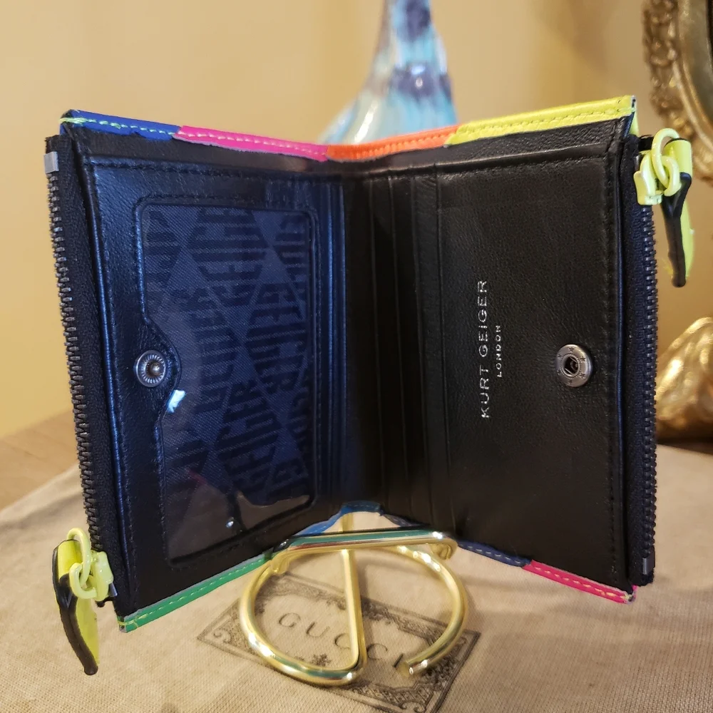 Kurt Geiger Striped Multicolor Colorblock Leather Wallet w/ Zip Compartments - Picture 6 of 9